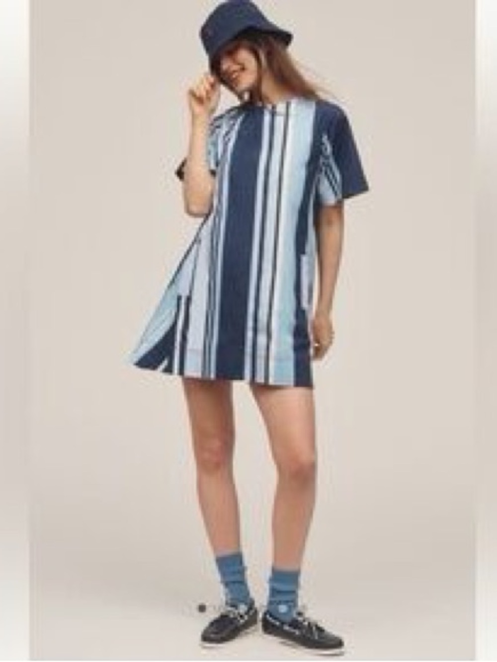 Anthropologie Maeve The Emmy Short Sleeve Swing Mini Dress Blue White Medium - Picture 8 of 8